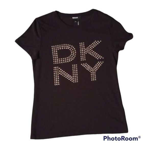 DKNY Logo Black Studded T-Shirt - Picture 1 of 3